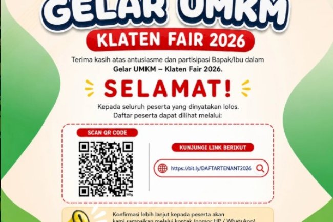 PENGUMUMAN: Daftar Peserta Lolos Seleksi Tenant Gelar UMKM – Klaten Fair 2026